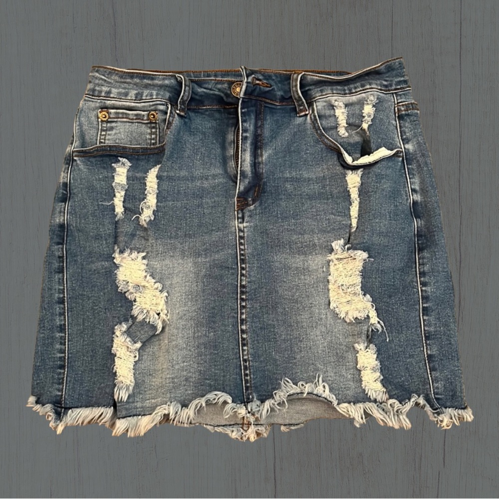 Distressed Denim Skirt
